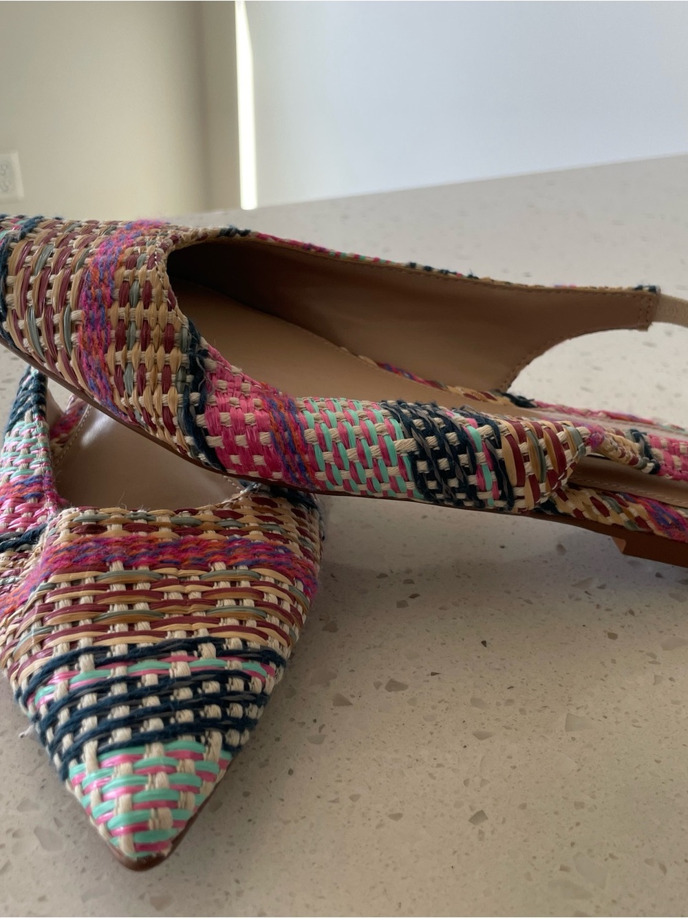 Pointed Woven Slingback Flats in Multicolor